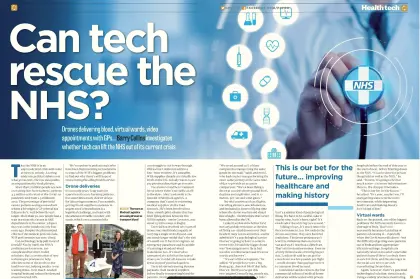 A page from a PCR PRO newspaper with the headline “Can tech rescue the NHS?” on a blue background
